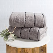 HASTINGS HOME 2-piece Luxury Cotton Towel Set, Bath Sheet Made from 100% Zero Twist Cotton, (Silver/Black) 398212HUV